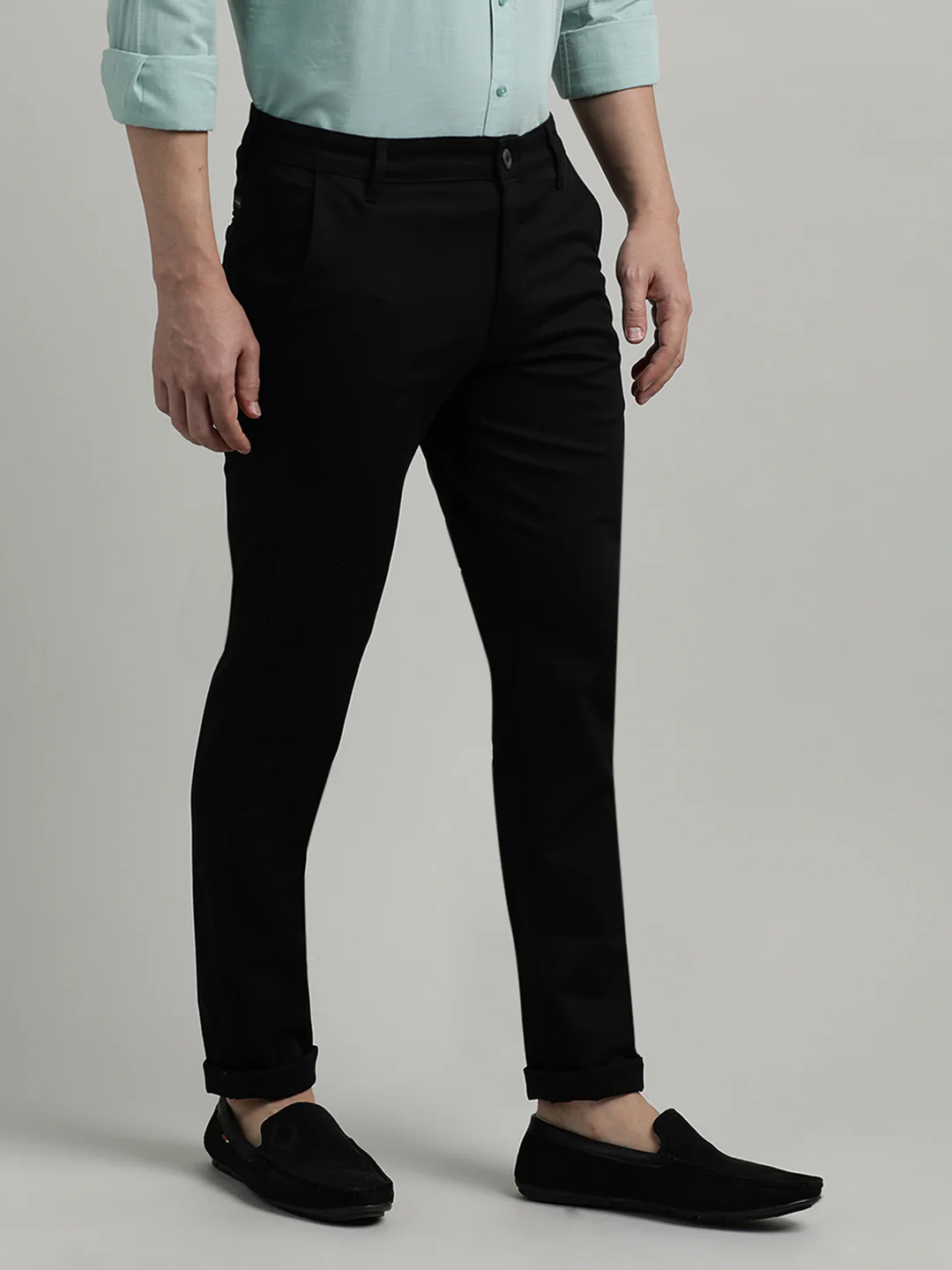 Black Solid Trim Fit Trouser