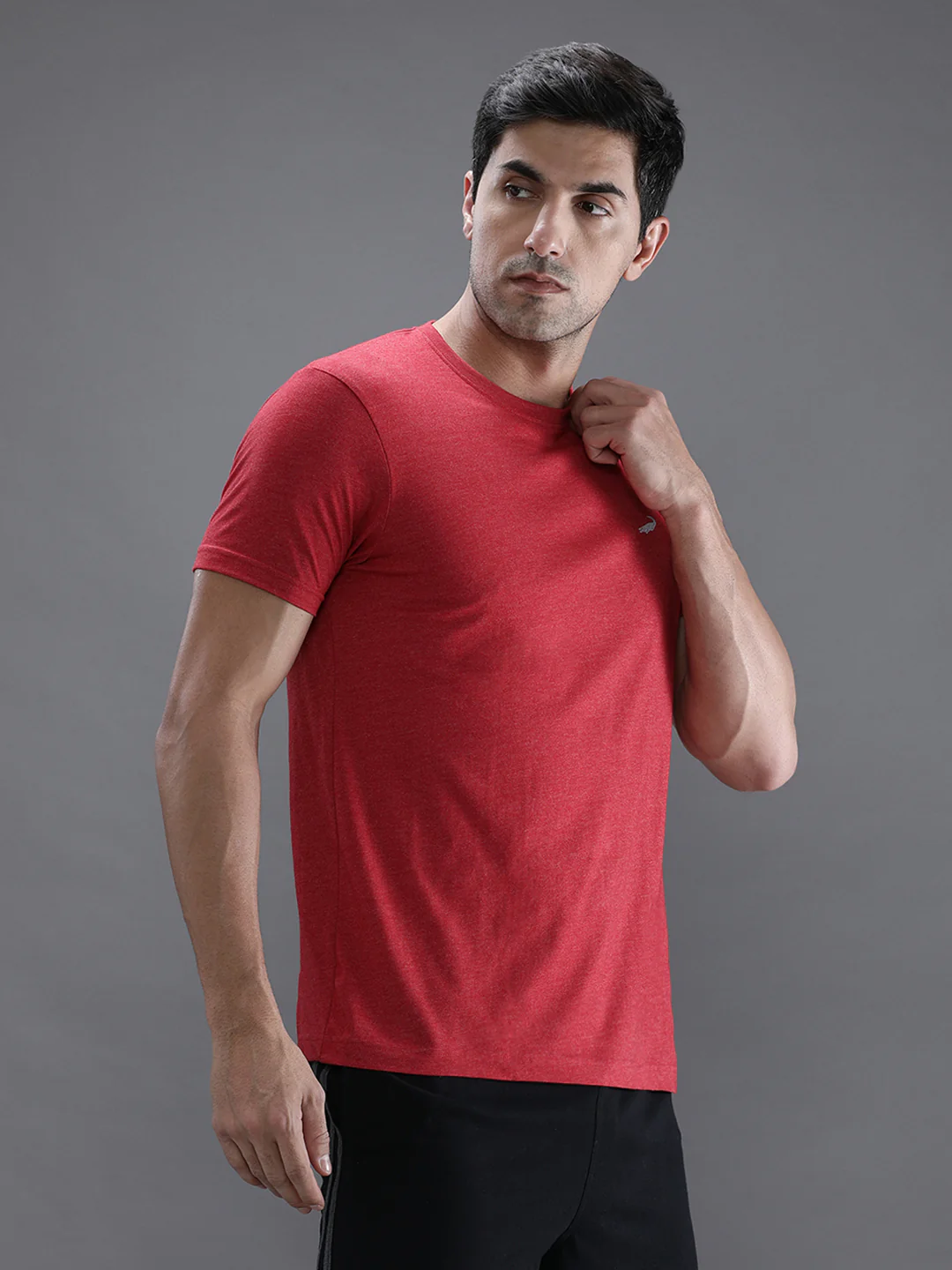 Red Melange Solid Casual T-Shirt