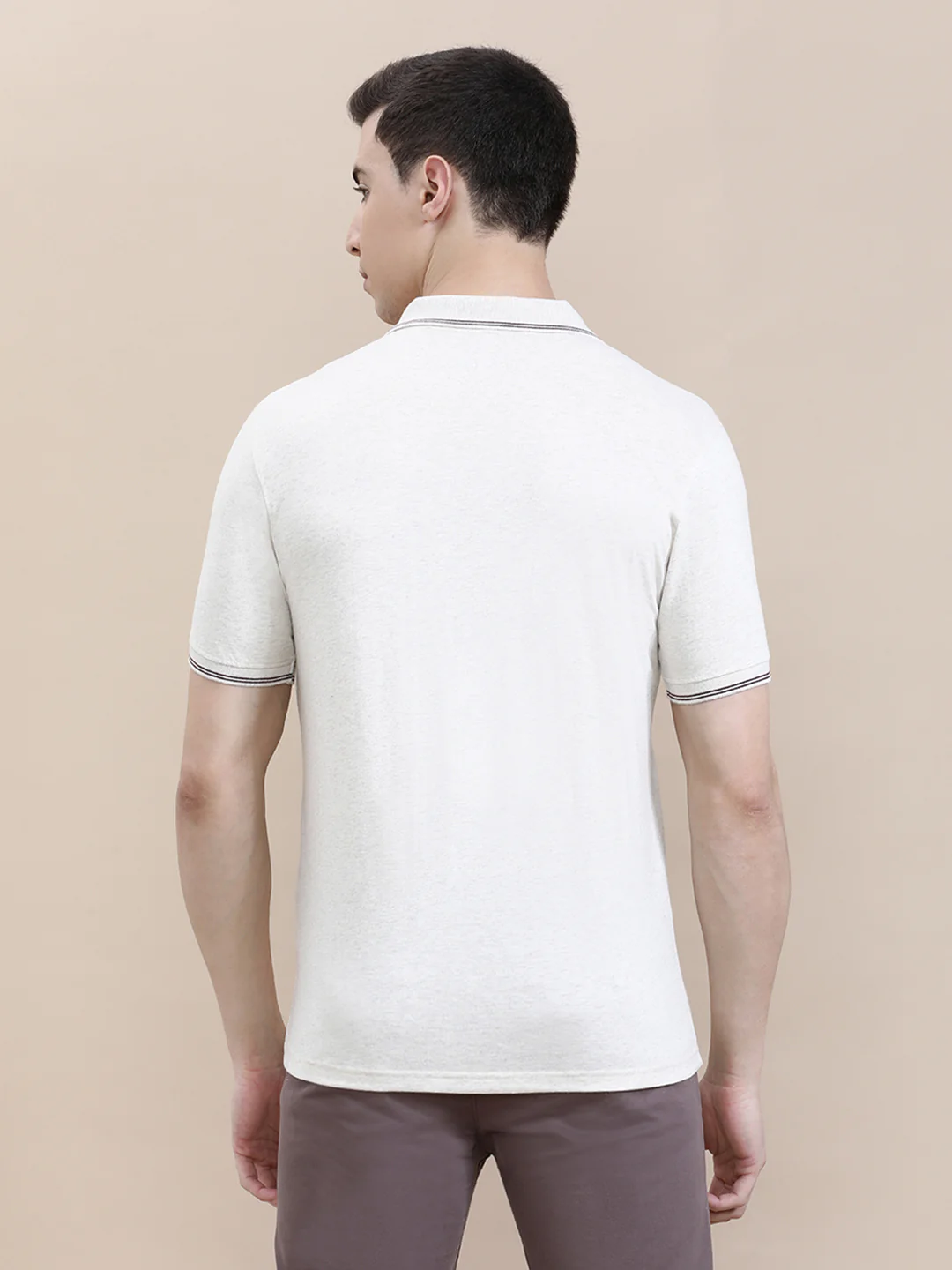 Beige Solid Casual Polo T-Shirt with Pocket