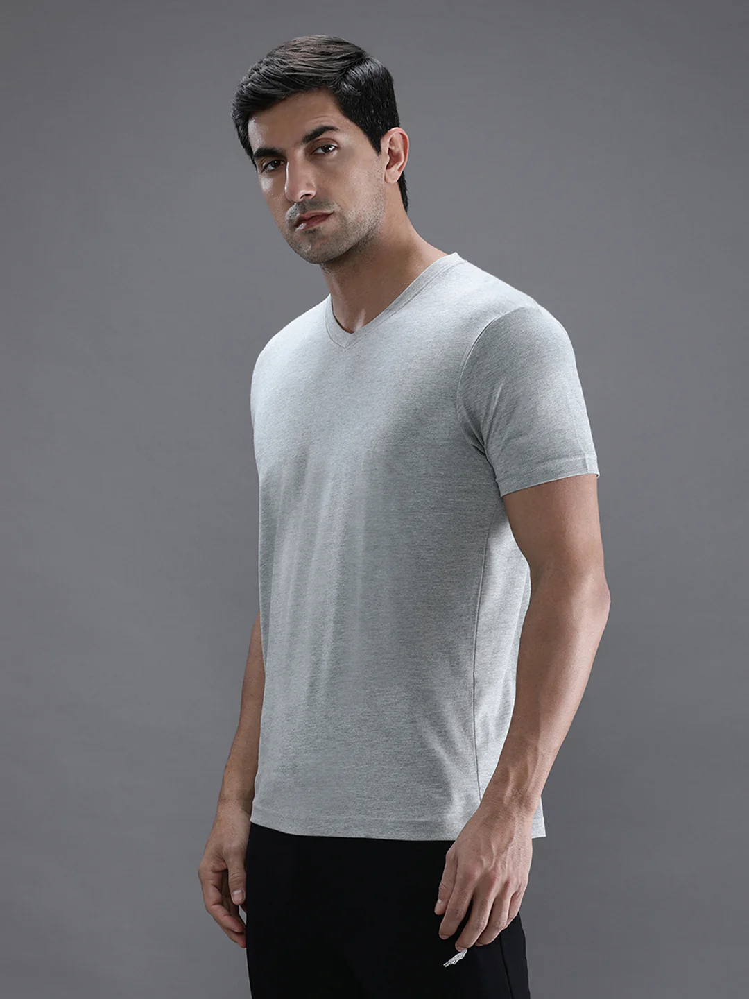 Grey Melange Solid Casual T-Shirt