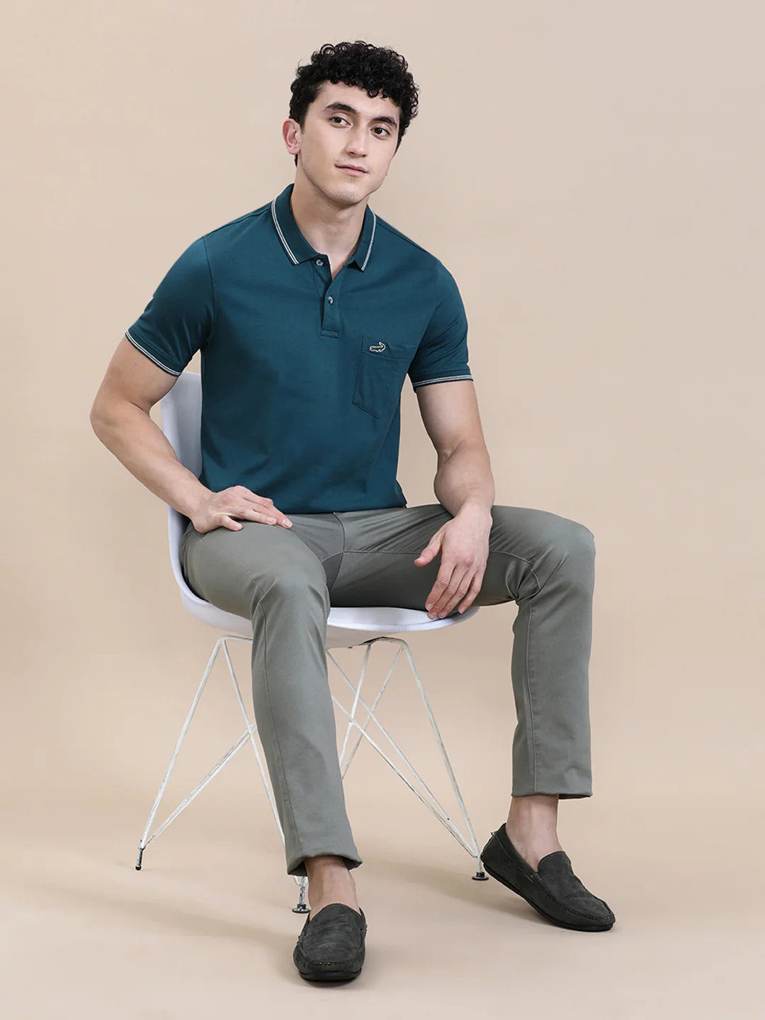 Teal Blue Solid Polo T-Shirt with Pocket