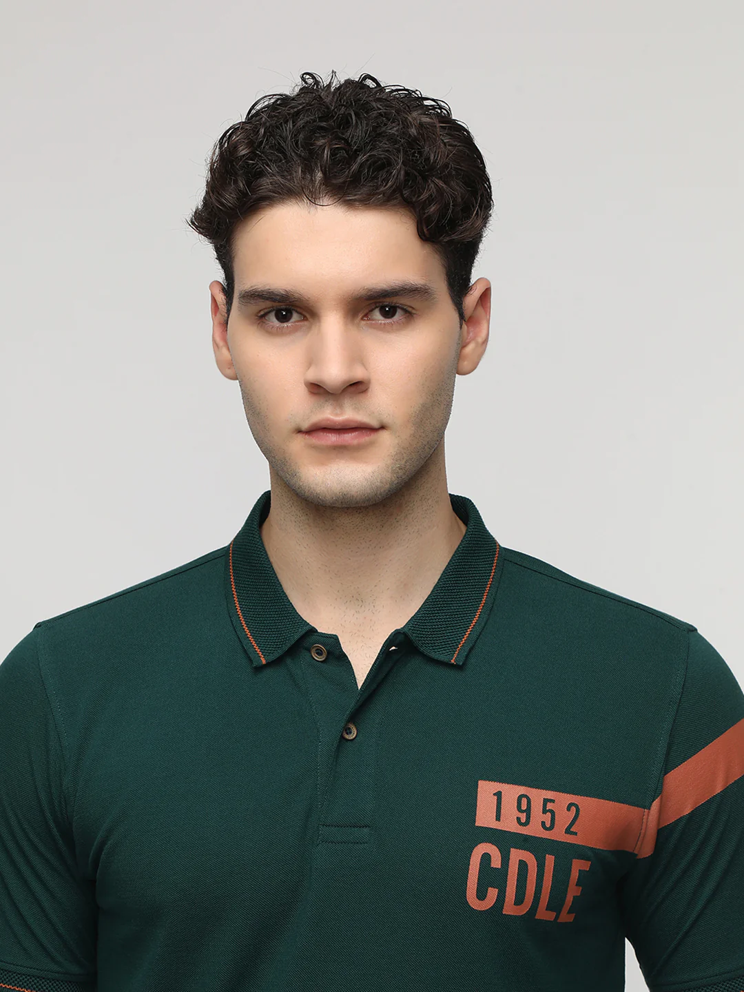 Placement Stripe Printed Polo T-Shirt in Green