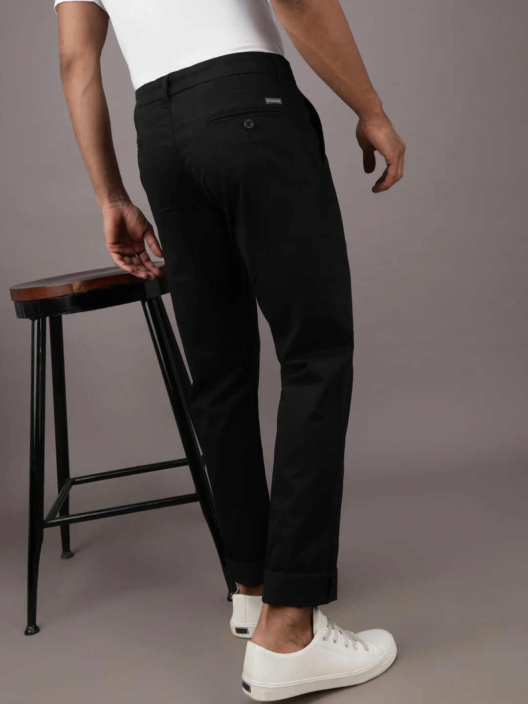 Slim Fit Solid Casual Trouser Black