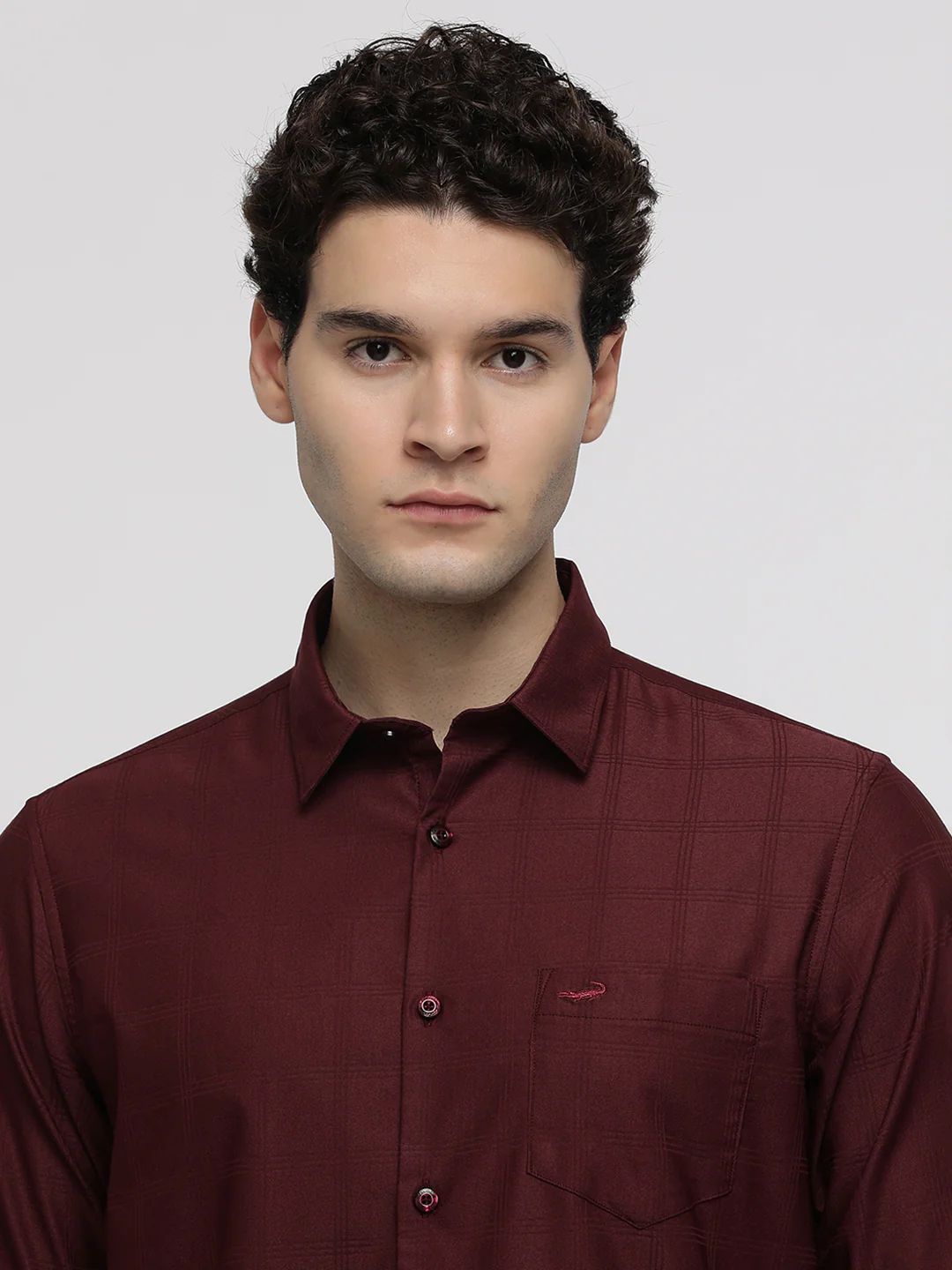 Maroon Stretch Self-Check Shirt