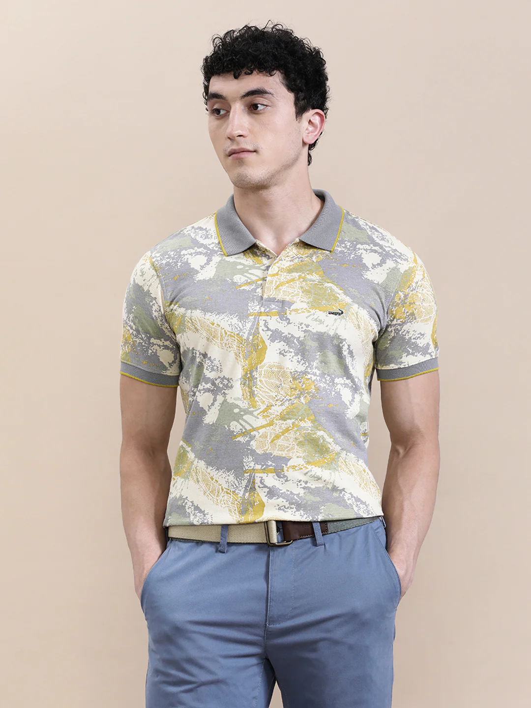 Slim Fit Beige AOP T-Shirt