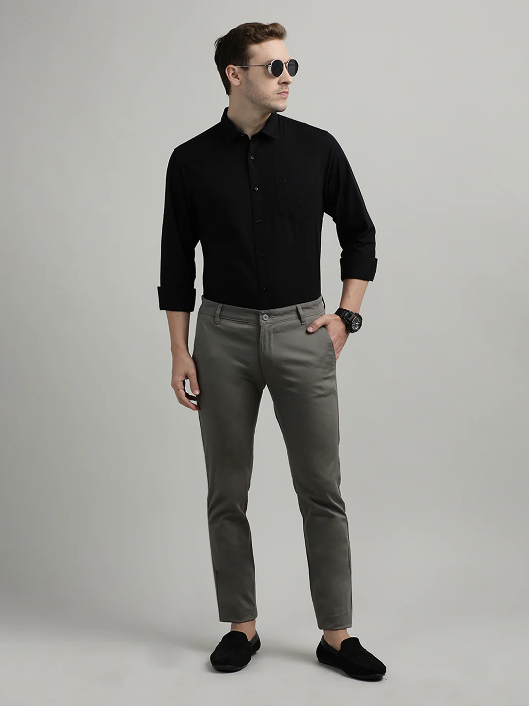 Solid Grey Trim Fit Trouser