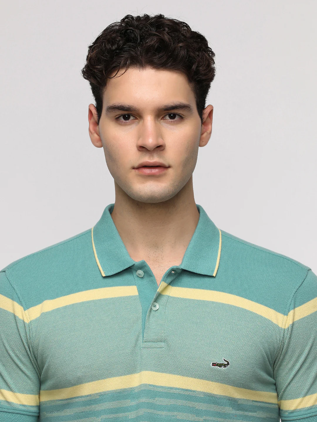 Engineered Striped Turquoise Slim T-Shirt with Cotton Poly Blend