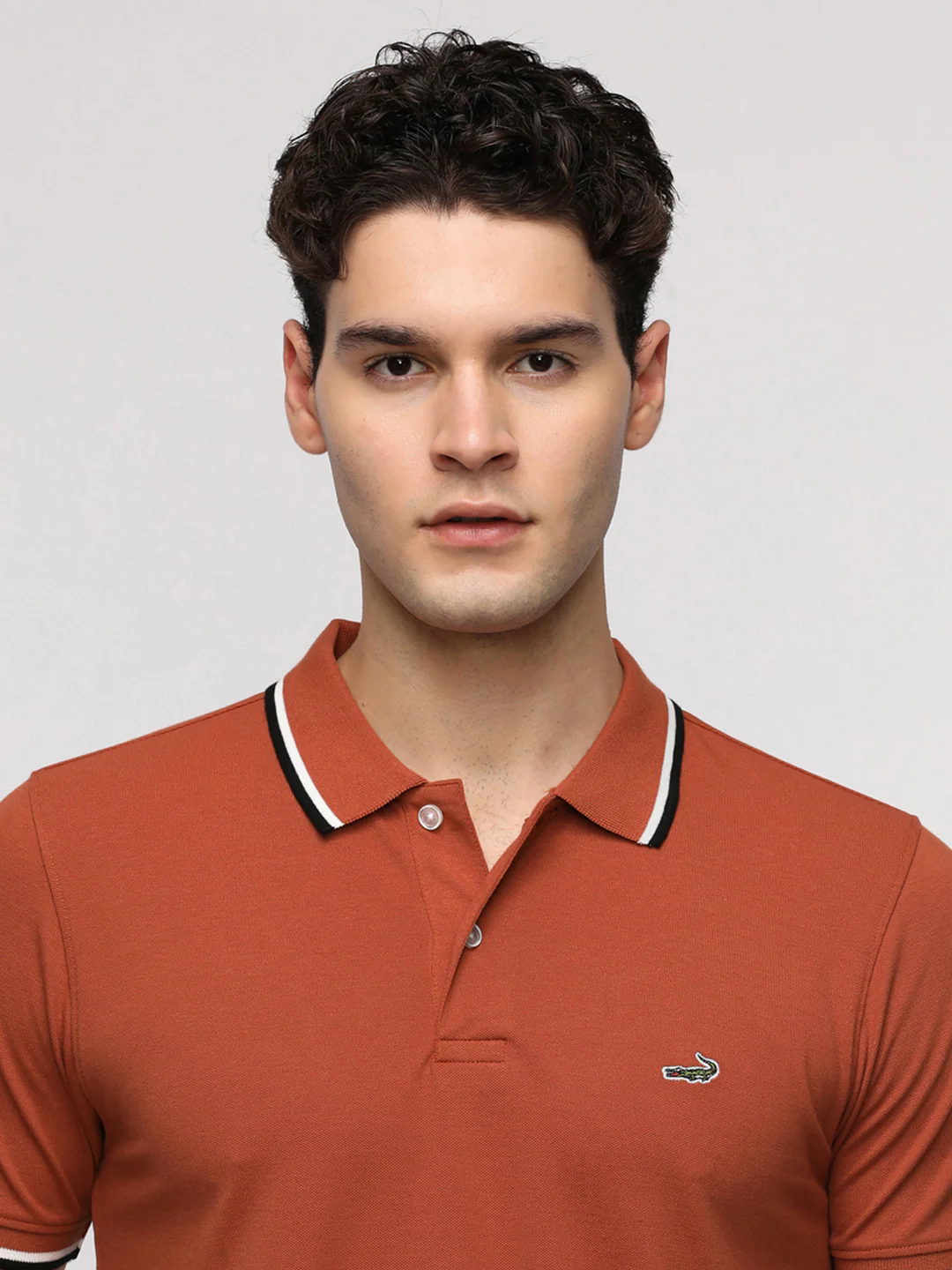 Solid Strecth Polo T-Shirt in Brown