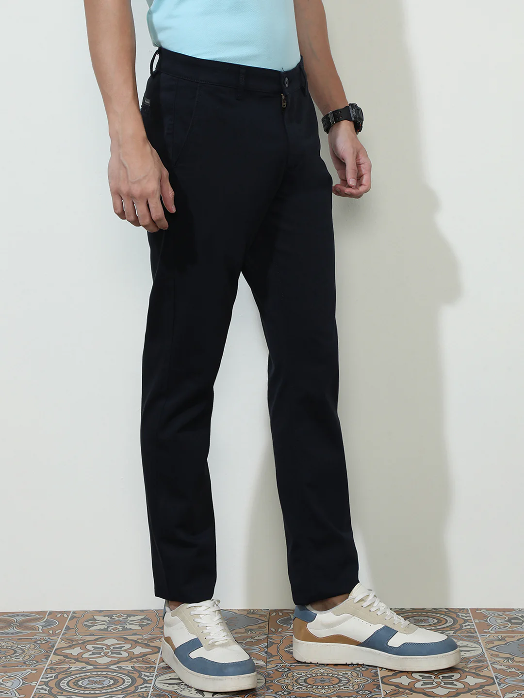 Solid Navy Casual Trouser