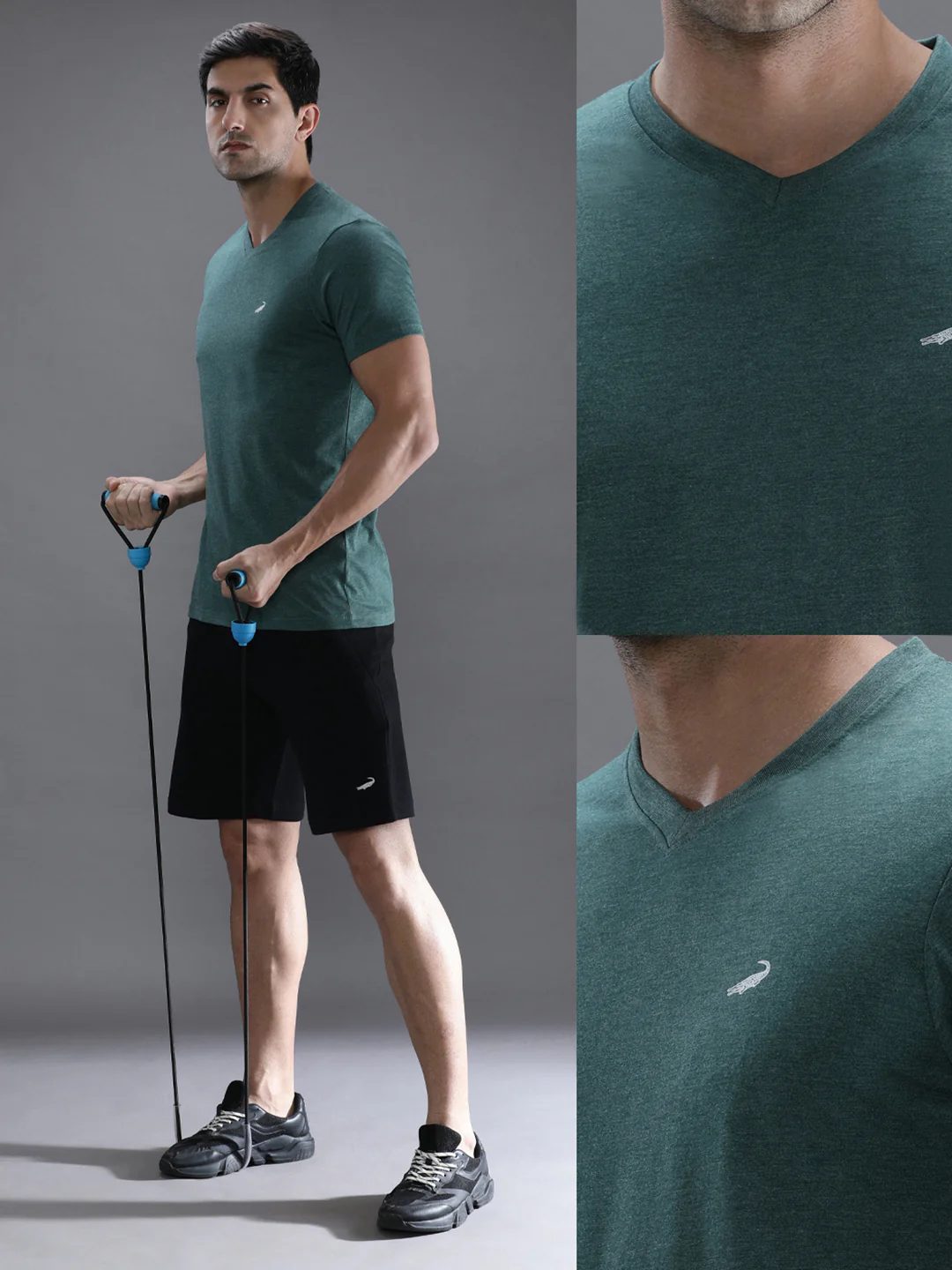 Green Melange Casual Solid T-Shirt