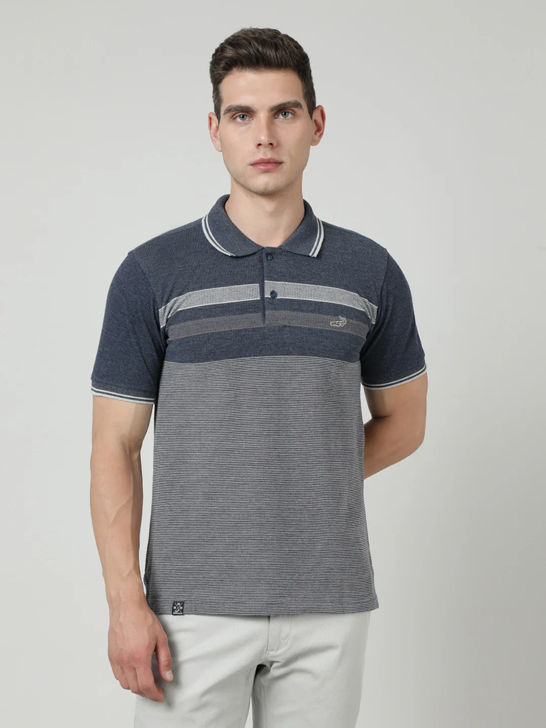 Navy Striped Polo T-Shirt