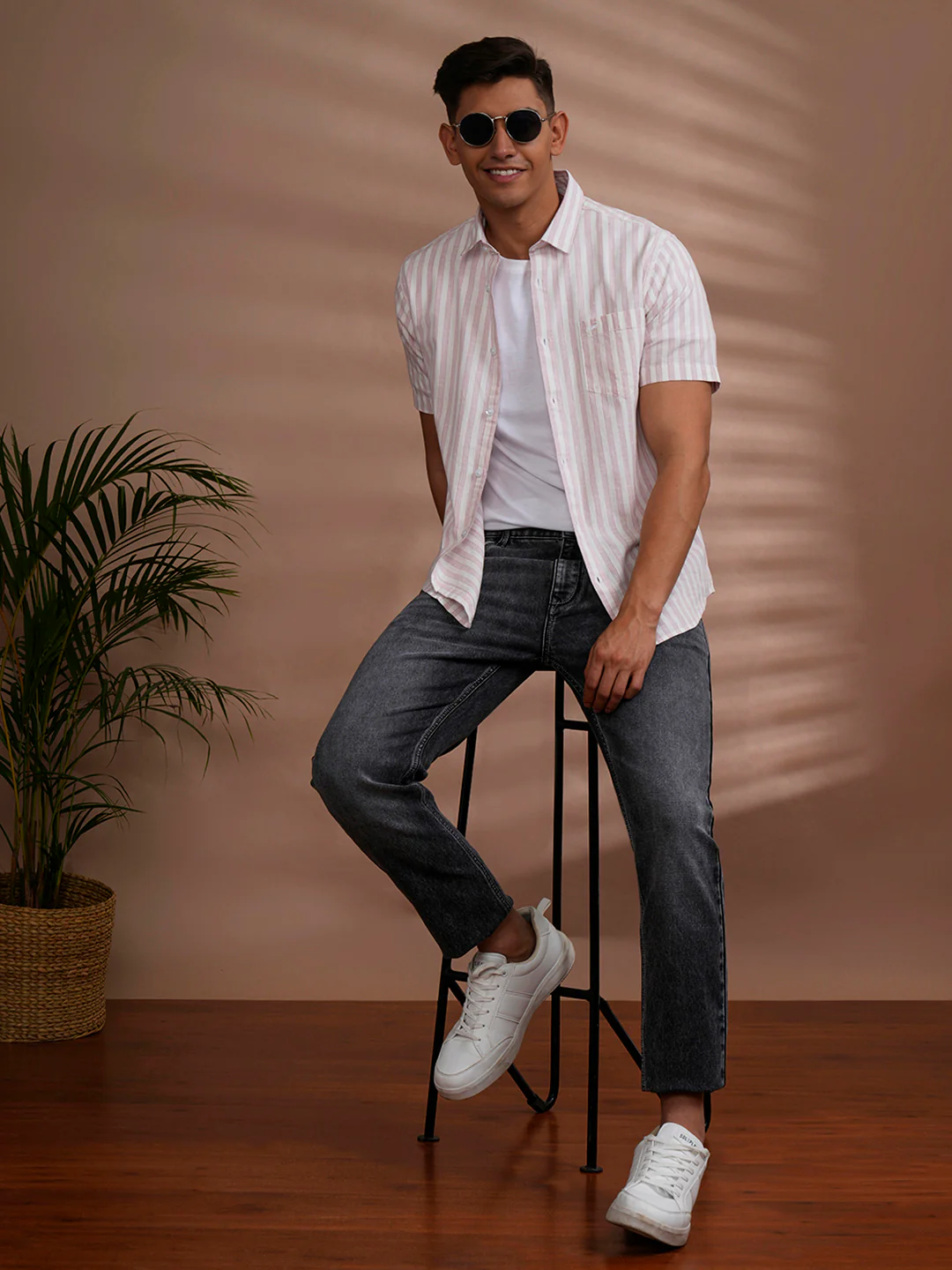 100% Cotton Bold Stripe Shirt Light Pink