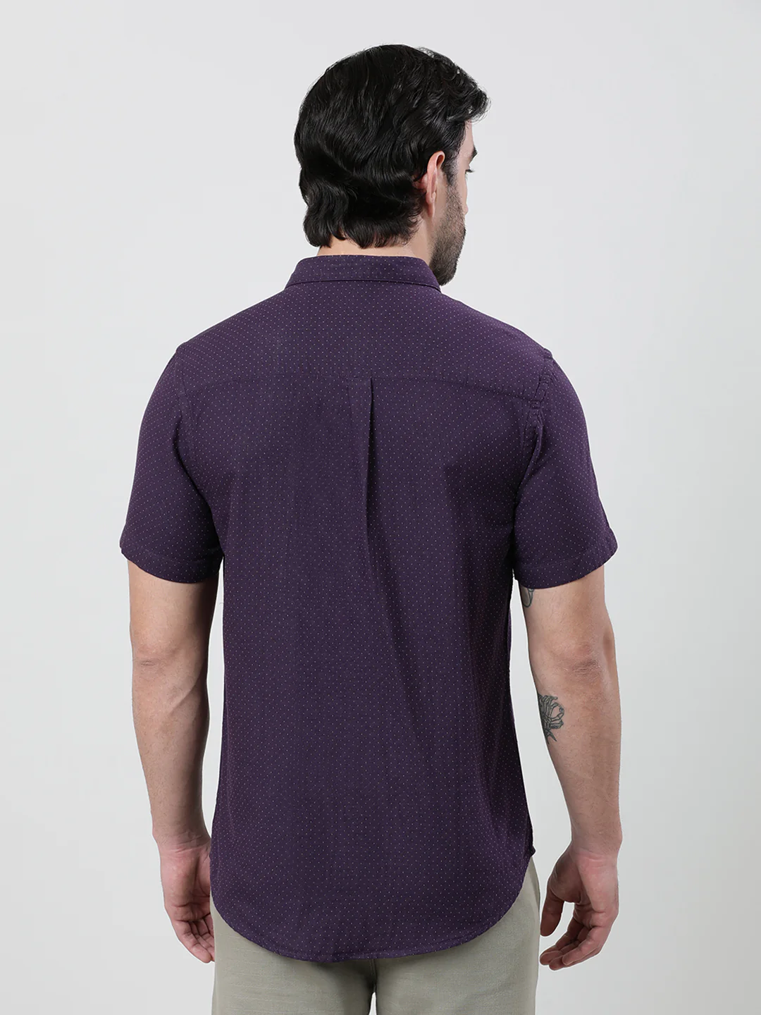 Wine Brown Printed Half Sleeve 100% Cotton Shirt