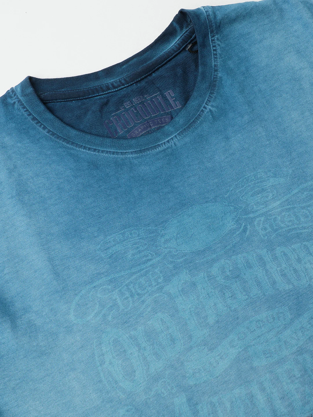 Reverse Dyed T-Shirt With Chest Graphics In Denim Blue