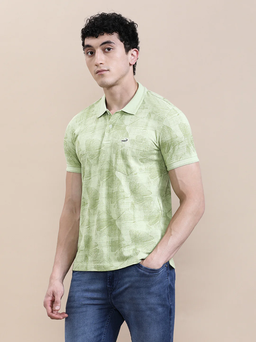 All Over Leaf Print Slim Fit Polo
