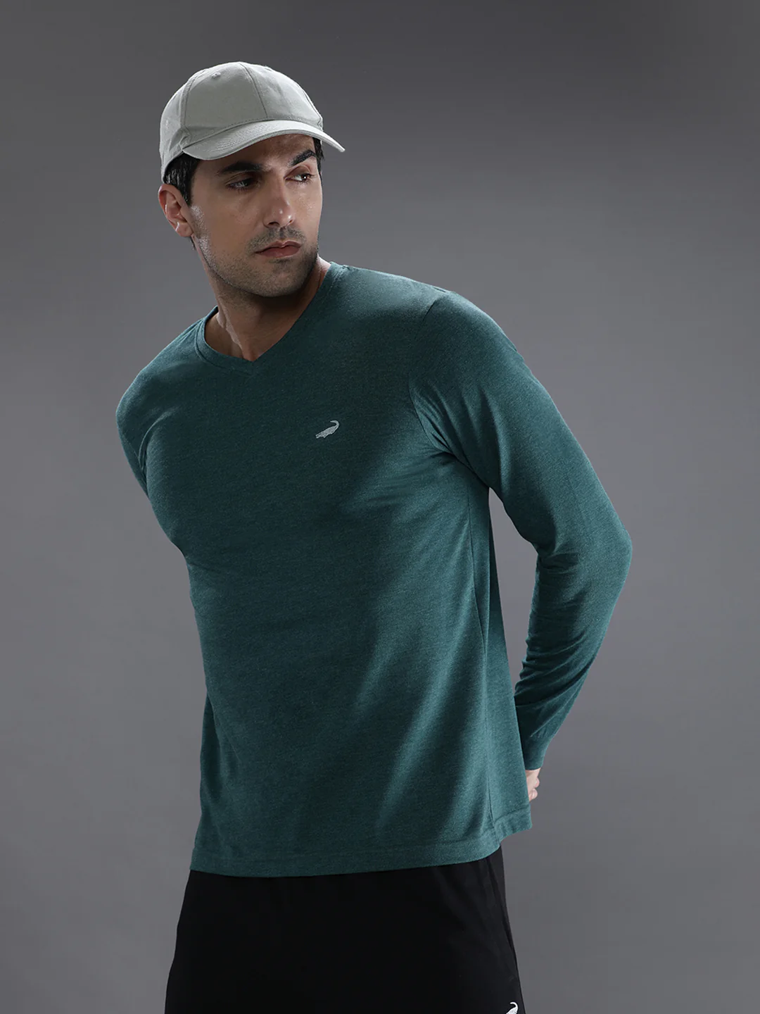 Green Melange Solid T-Shirt