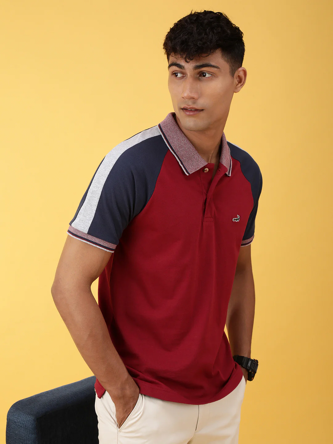 Red Colourblocked Polo T-Shirt
