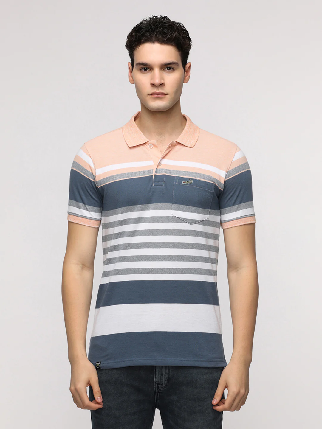 Engineered Striped Coral Slim T-Shirt with Cotton Poly Blend