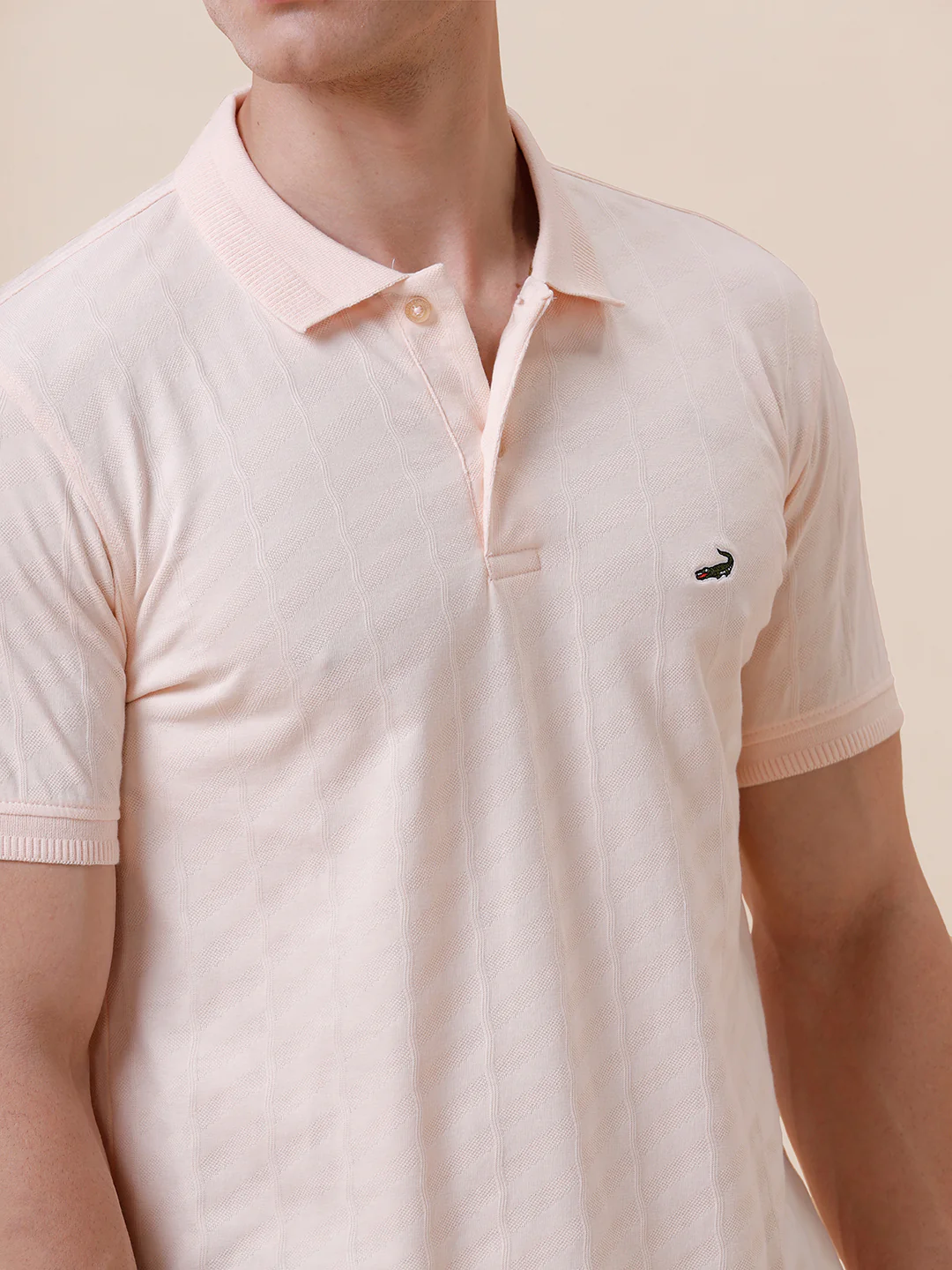 Tonal Cross Self Textured Polo Tshirt In Peach