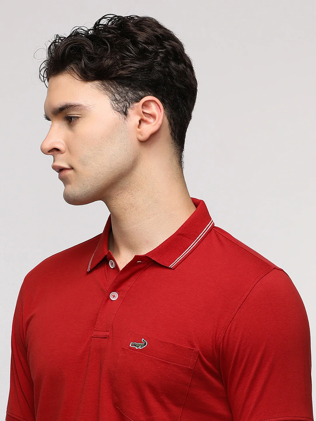 Bright Solid Polo T-Shirt with Pocket in Red