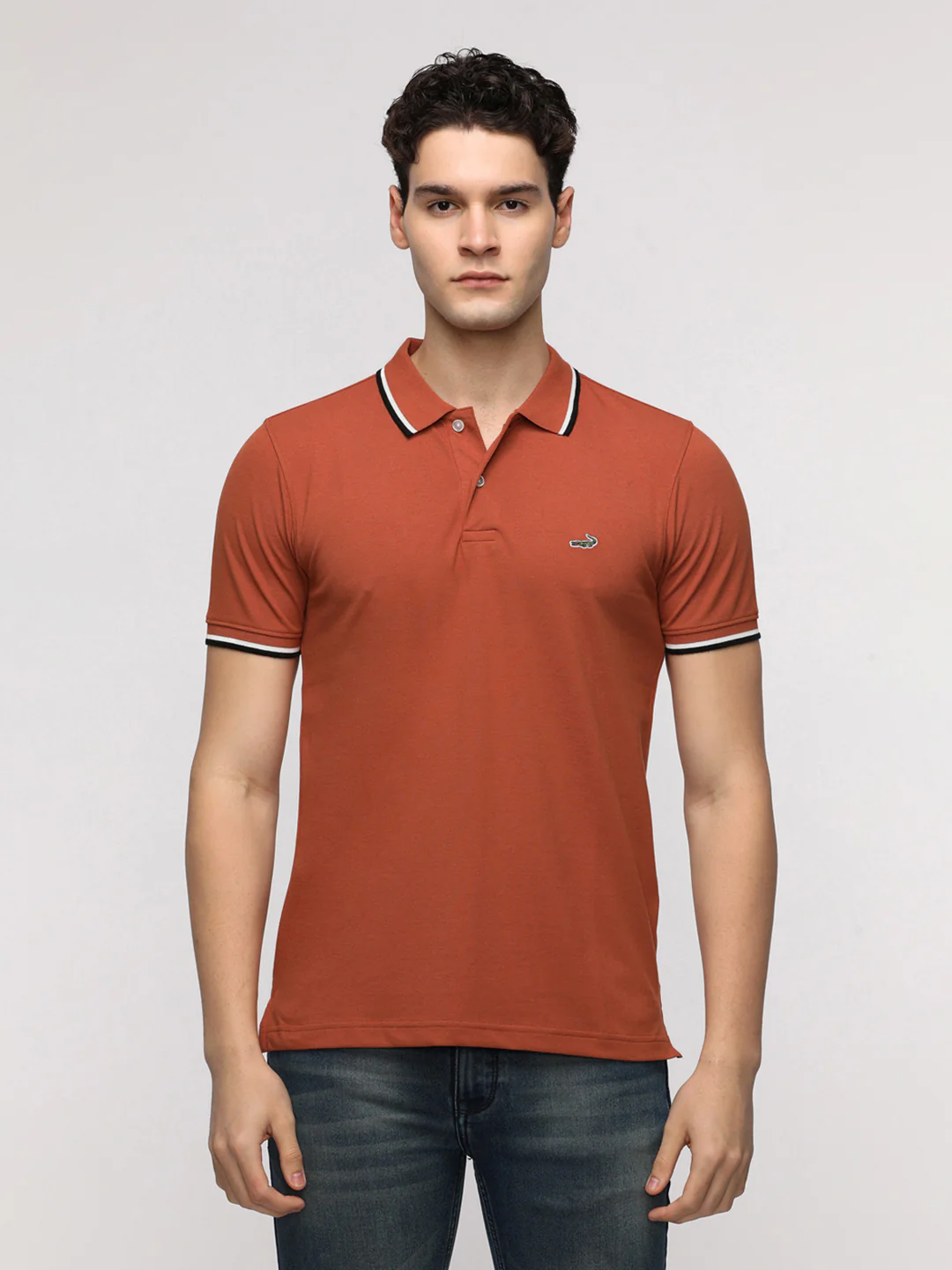 Solid Strecth Polo T-Shirt in Brown