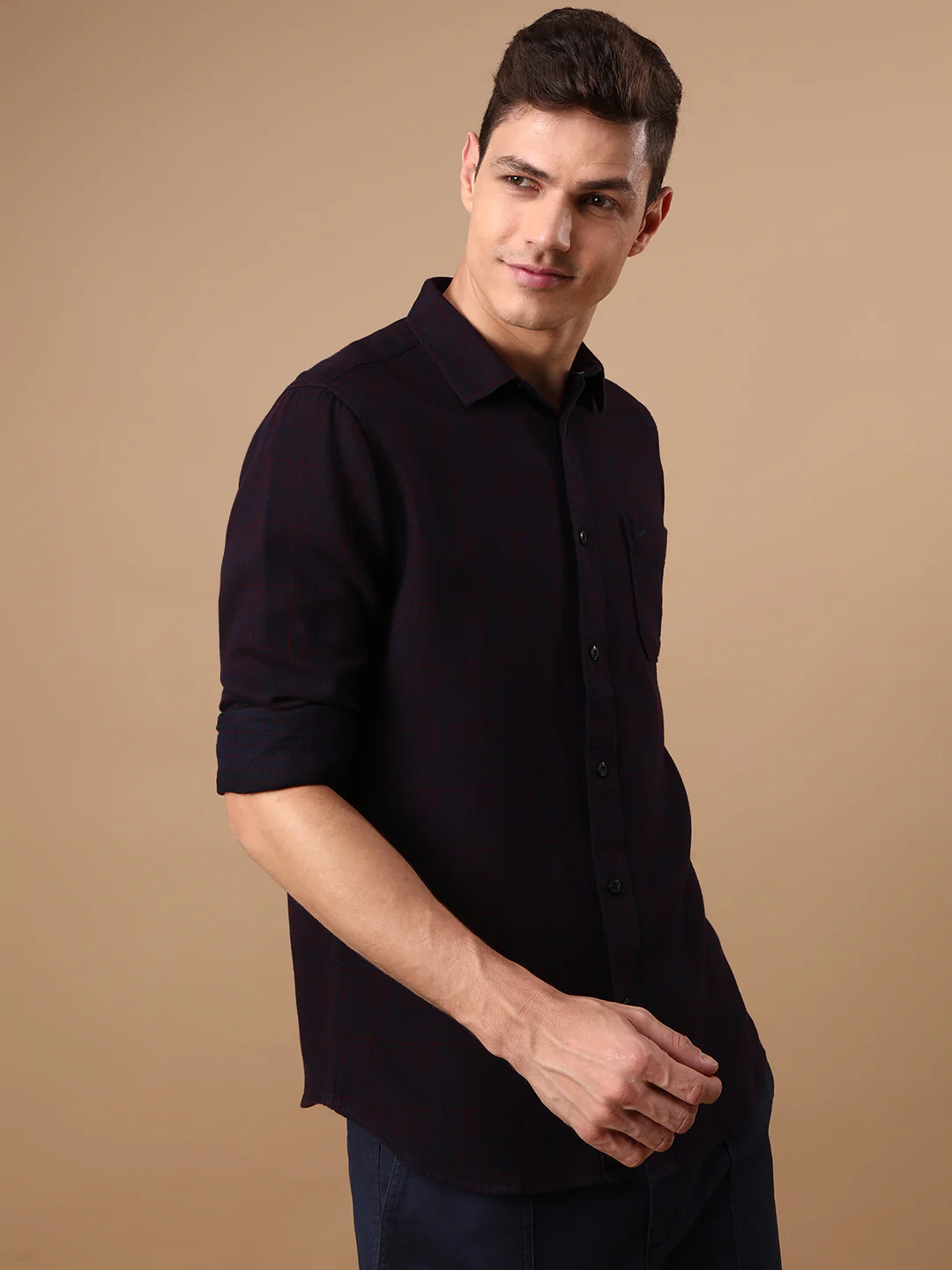 Burgundy Brown Checked Full Sleeve 100% Cotton Shirt