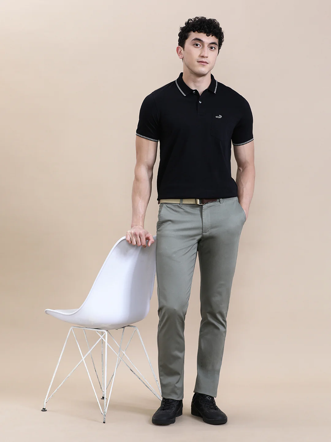 Casual Polo T-Shirt Solid Black with Pocket