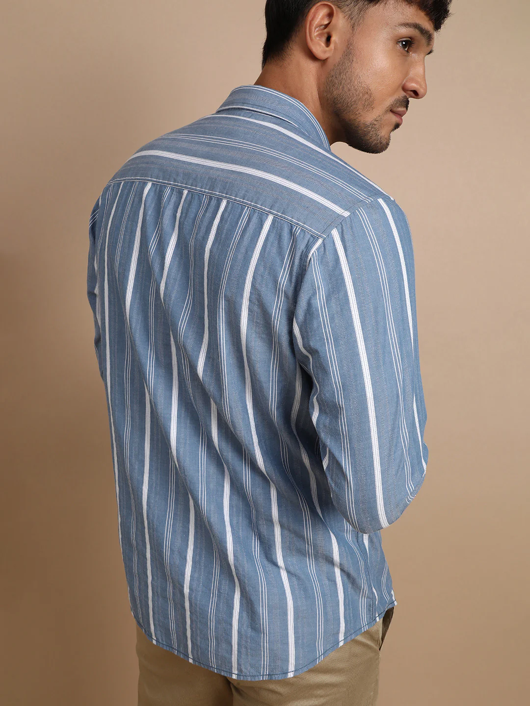 Blue Casual Striped Full Sleeve 100% Cotton Shirt