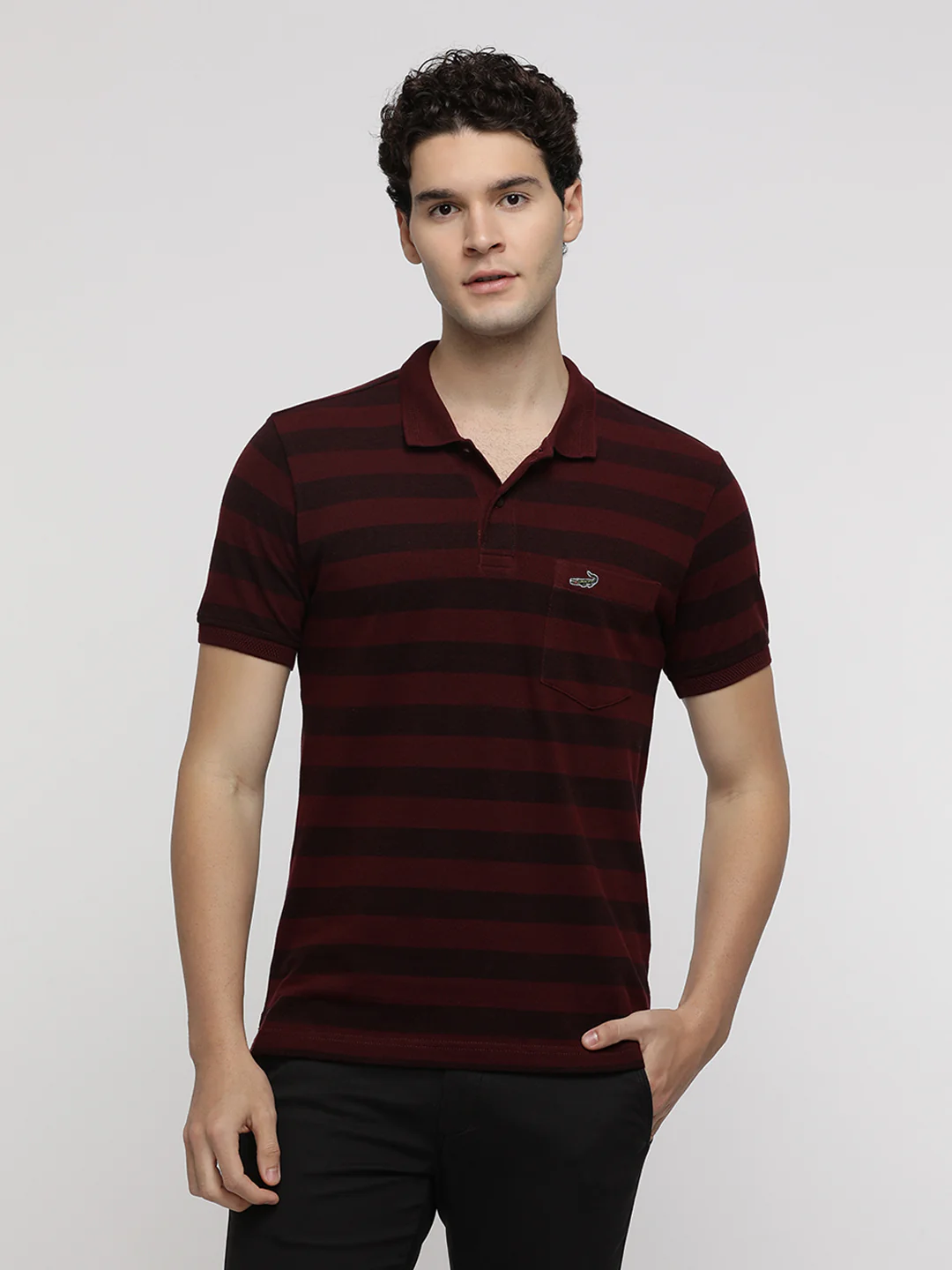 Burgundy Birdseye Striped Polo T-Shirt
