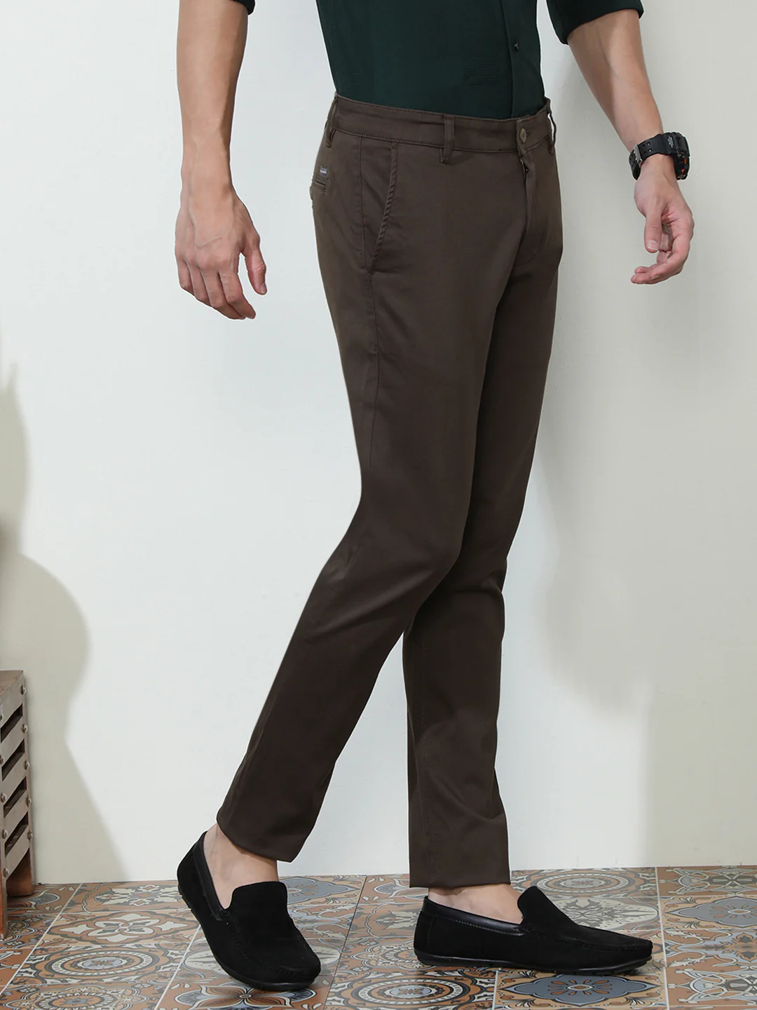 Solid Brown Casual Trouser