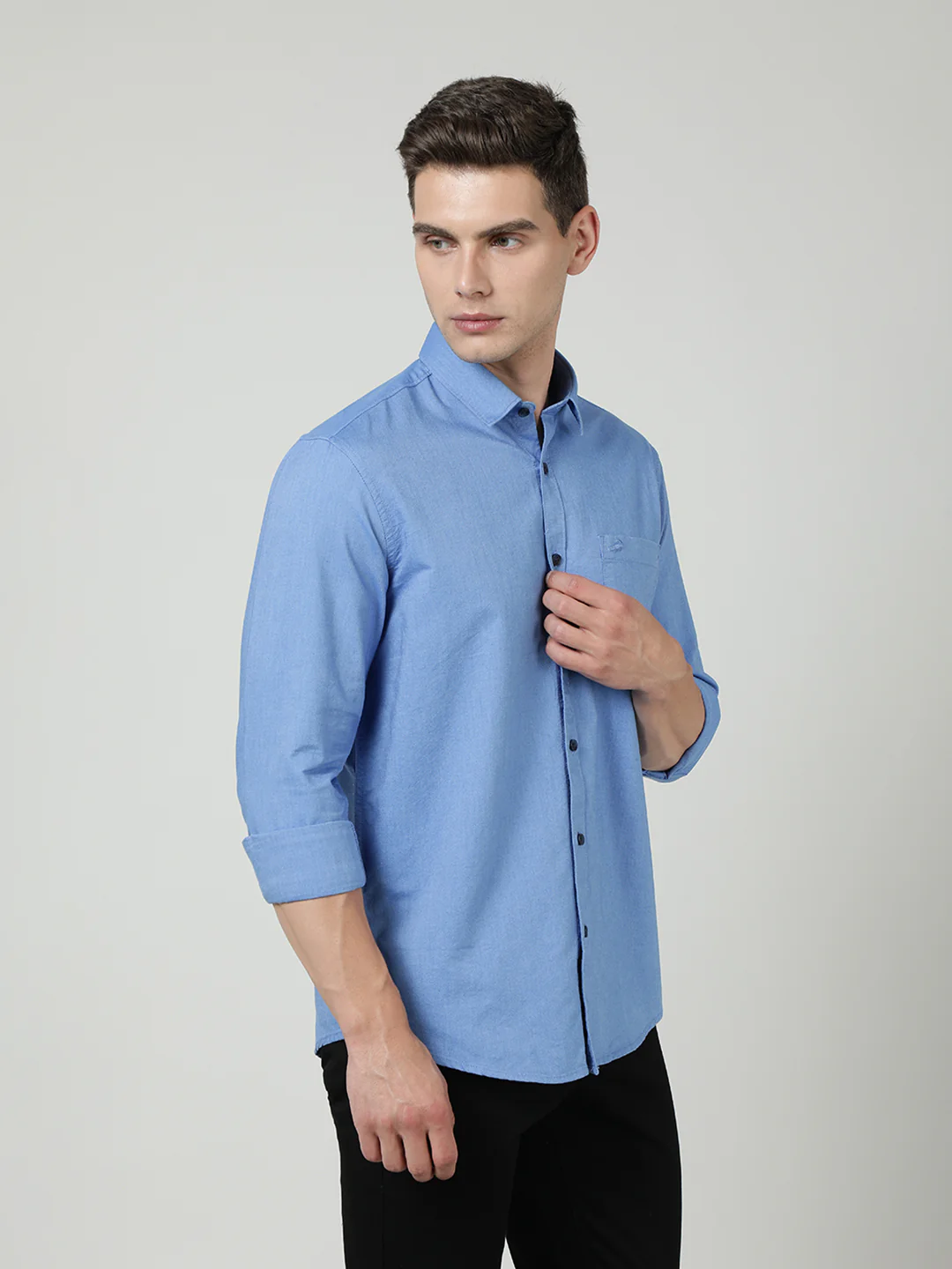 Blue Solid Full Sleeve Shirt