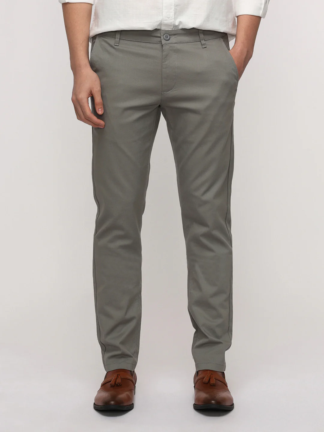 Dark Slate Cotton Textured Stretch Trouser