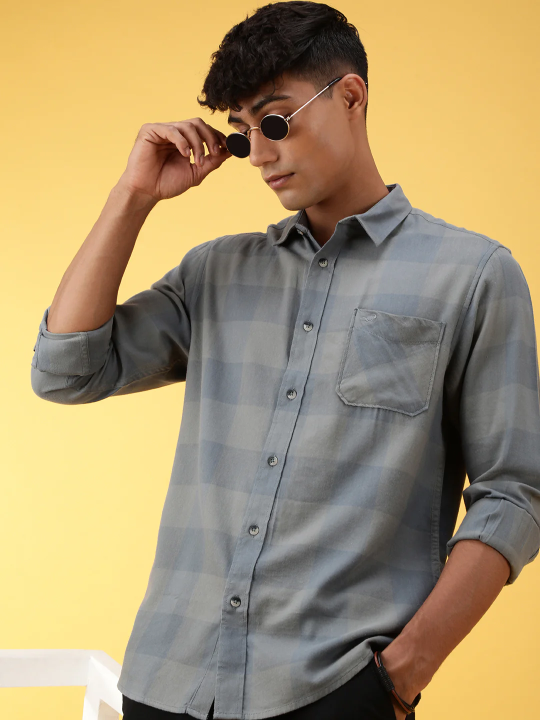 Grey Checked Full Sleeve Shirt