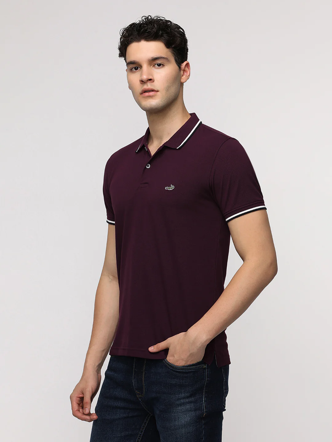 Solid Strecth Polo T-Shirt in Wine