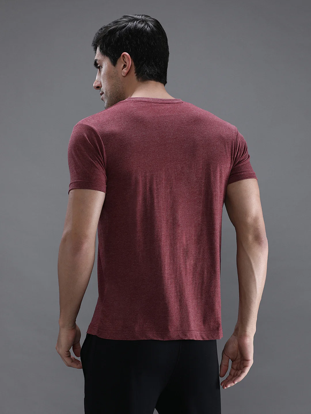 Maroon Melange Casual Solid T-Shirt