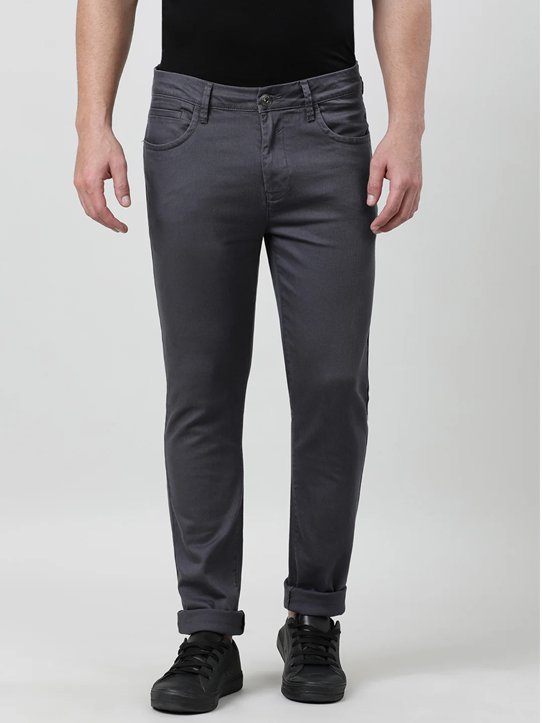 Casual Dark Grey Solid Slim Fit Trouser