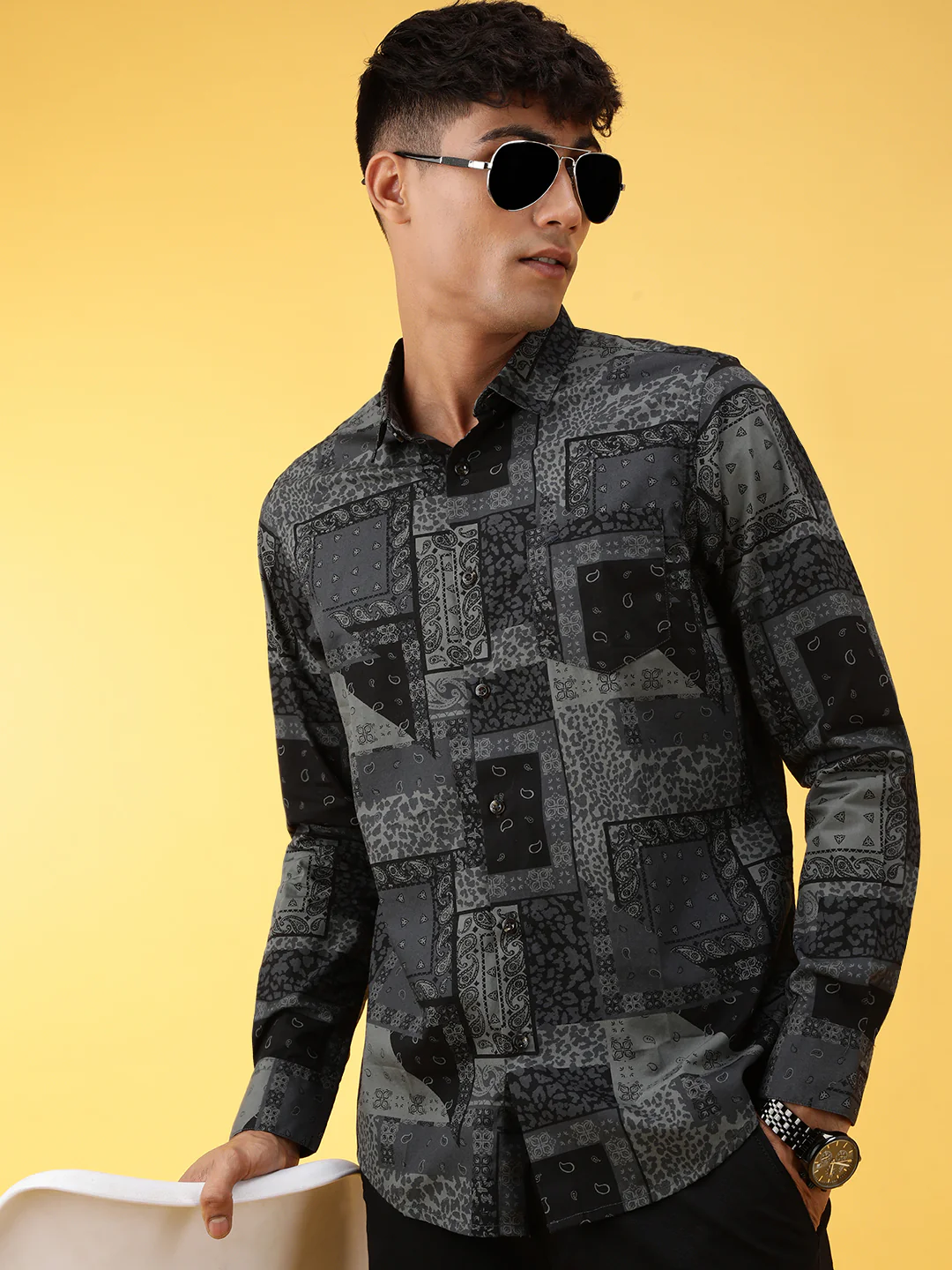 Printed Full Sleeve 100% Cotton Green Shirt