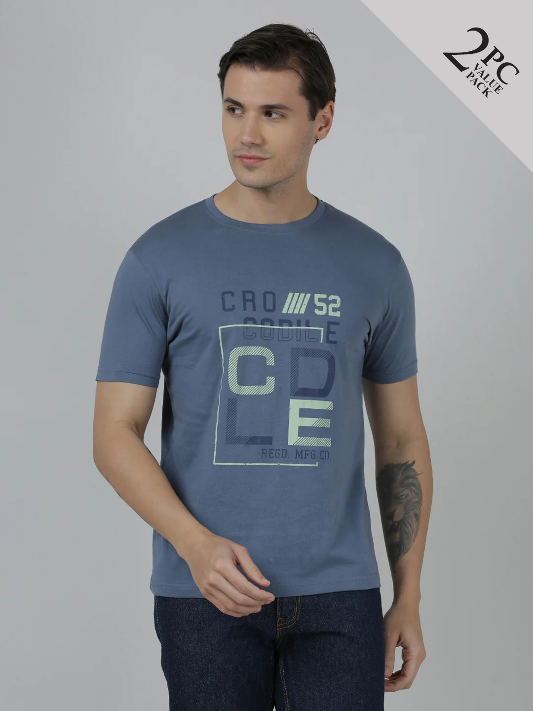 Pack Of 2 Typography Printed Cotton Slim Fit T-shirts