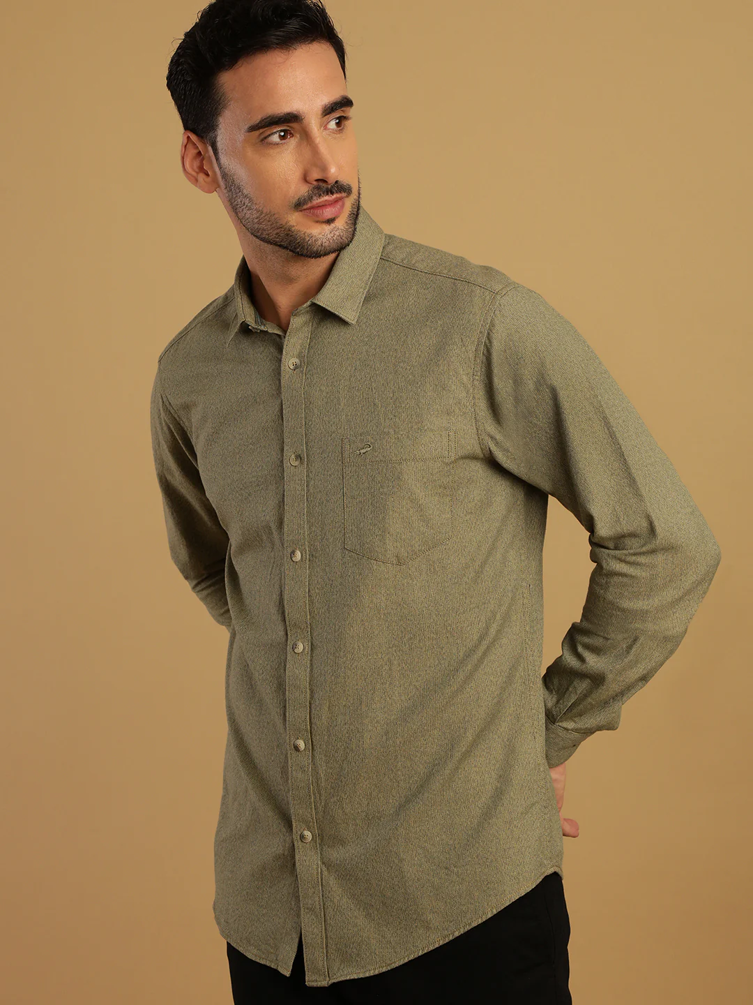 Green Solid Casual Full Sleeve 100% Cotton Shirt