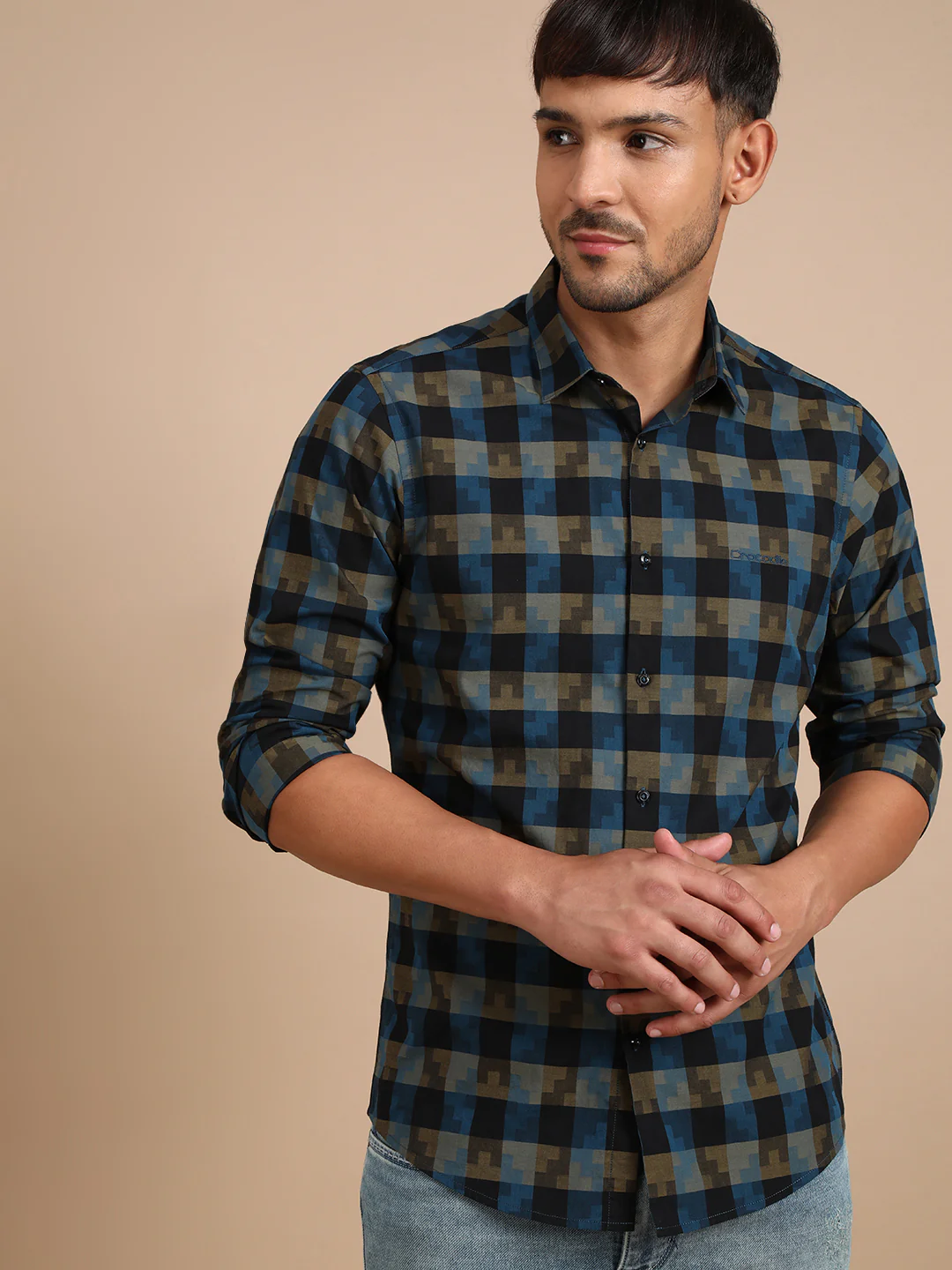 Checked Brown Full Sleeve Casual 100% Cotton Shirt