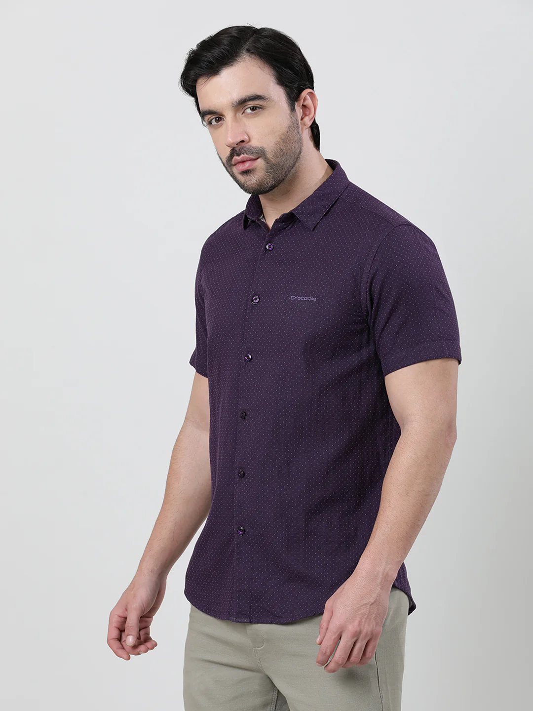 Wine Brown Printed Half Sleeve 100% Cotton Shirt