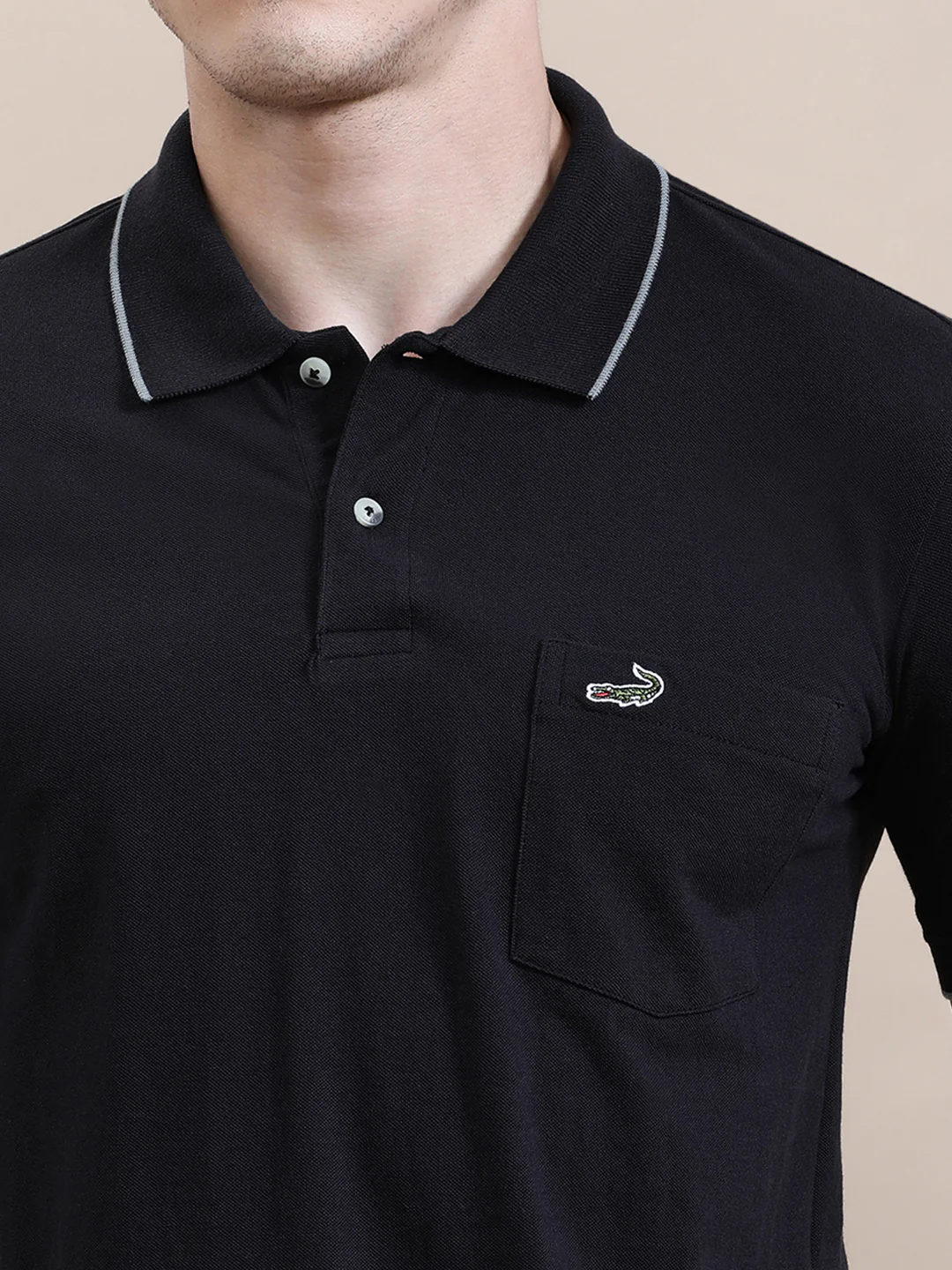 Solid Black Polo T-Shirt with Pocket