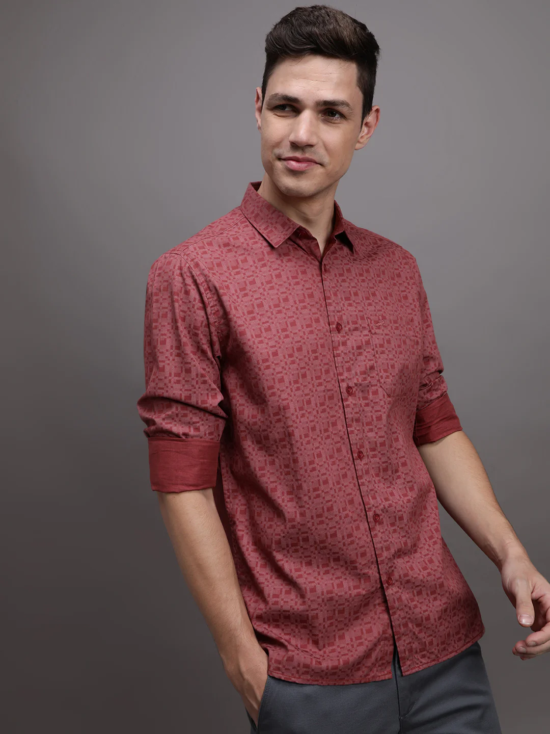 Rust Brown Printed Full Sleeve 100% Cotton Shirt