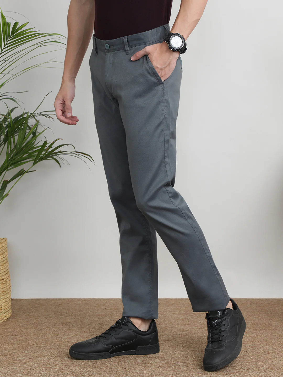 Solid Grey Casual Trouser