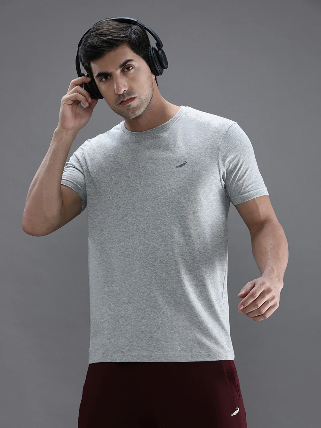 Grey Melange Casual Solid T-Shirt