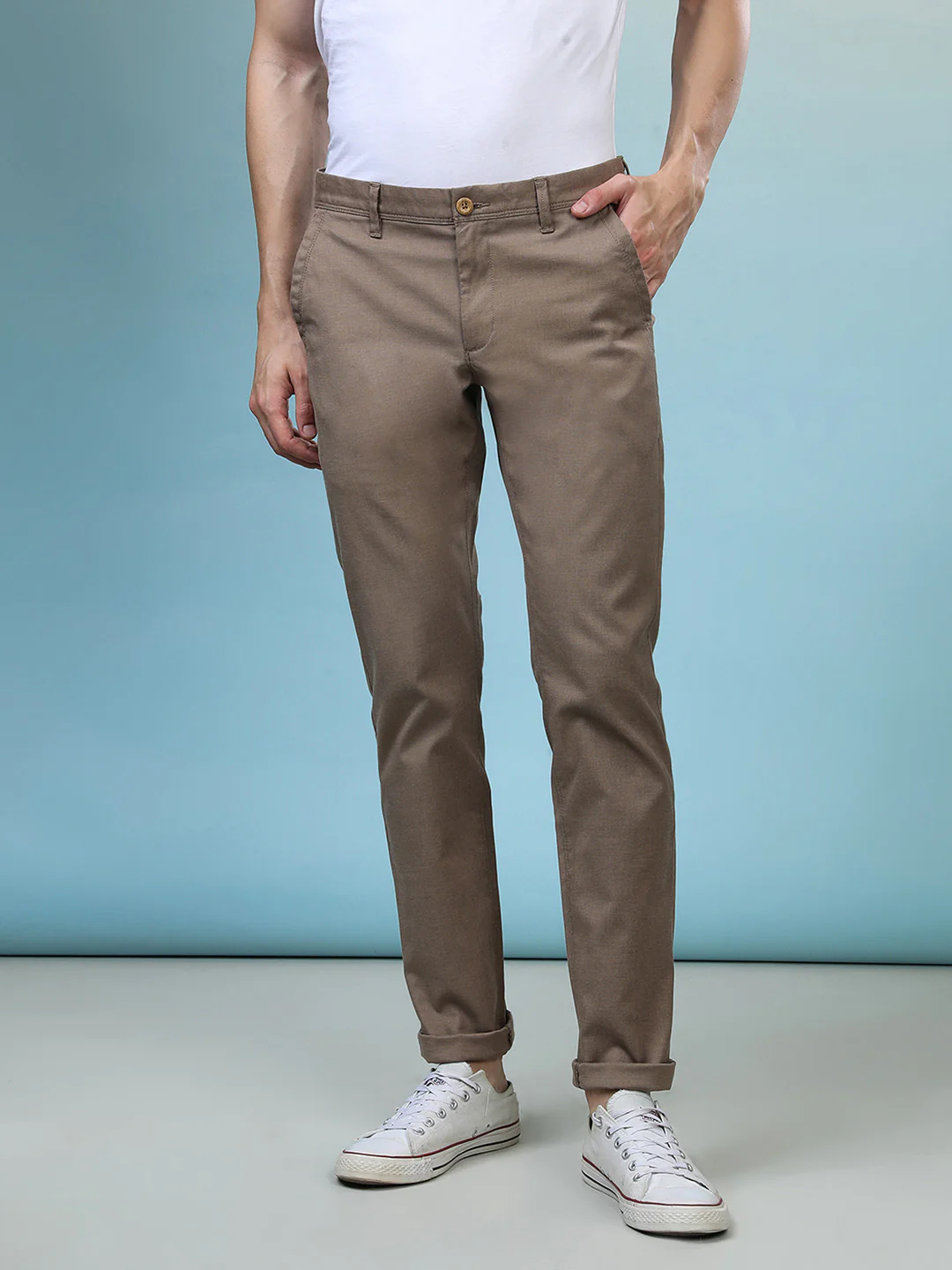 Textured Cotton Blend Stretch Trouser Khaki