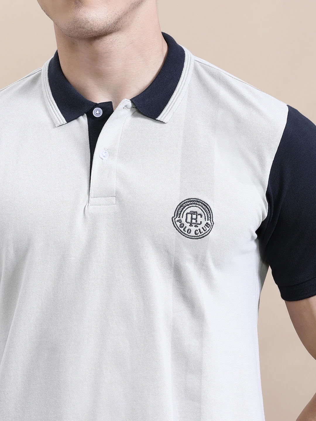 Panel Print Polo with Cheese Embroidery White