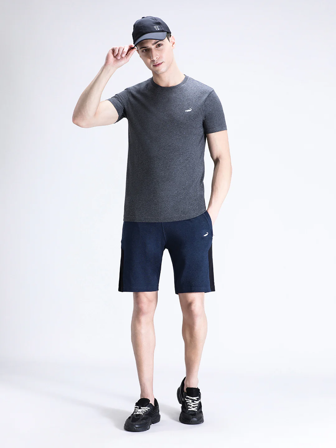 Charcoal Melange Grey Casual Solid T-Shirt