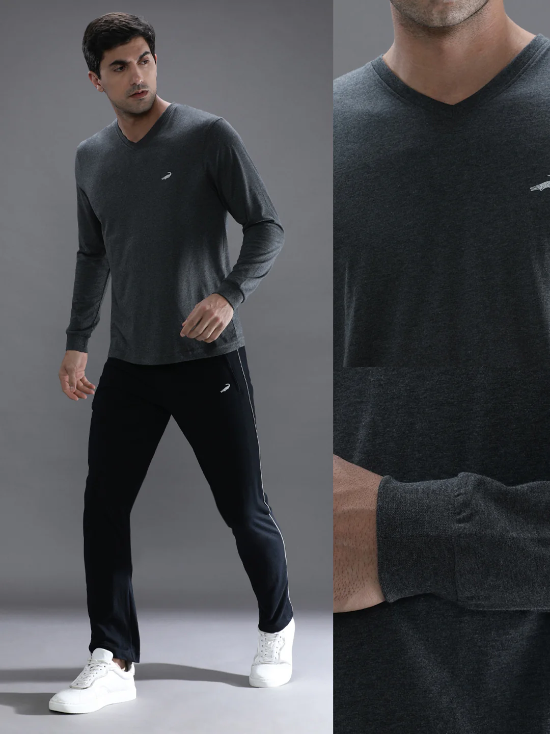 Charcoal Melange Grey Solid T-Shirt