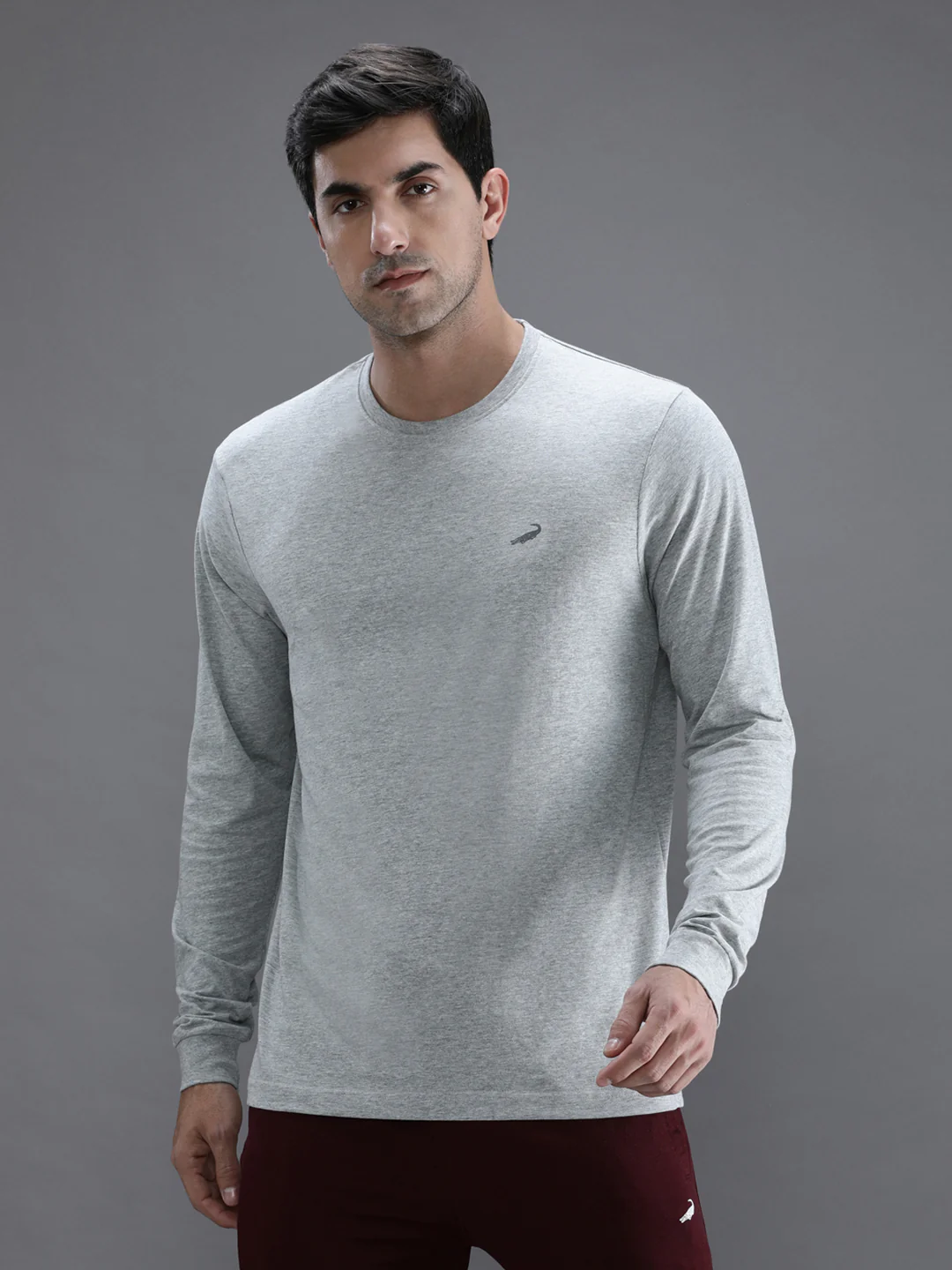 Casual Grey Melange Solid T-Shirt